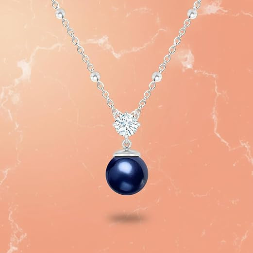 Designer Dark Blue Pearl Rose Silver Gold Plated CZ Brass Necklace Bulk