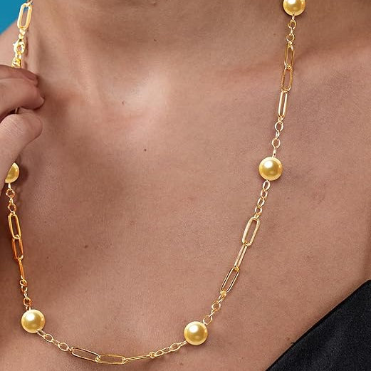 Designer Paperclip Chain Rose Silver Gold Pearl Brass Necklace Bulk