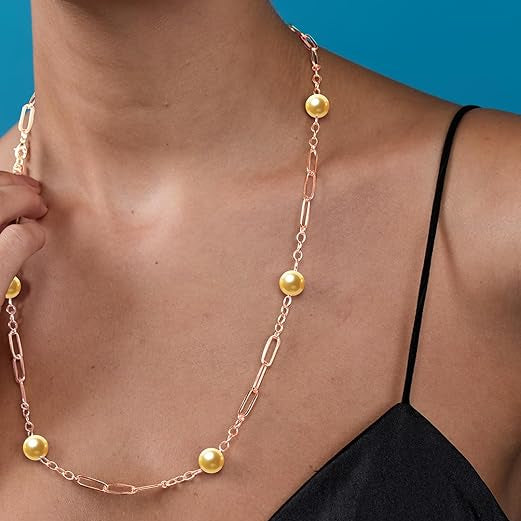 Designer Paperclip Chain Rose Silver Gold Pearl Brass Necklace Bulk Main image