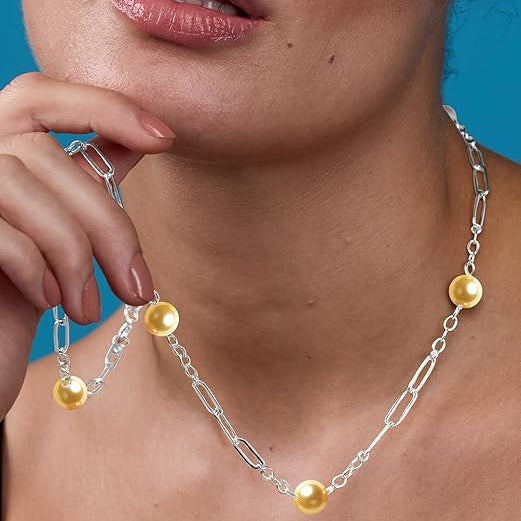 Designer Paperclip Chain Rose Silver Gold Pearl Brass Necklace Bulk Secondary image