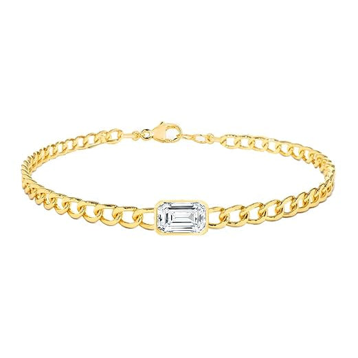Emerald Cut Rose Silver Gold Plated CZ Anti Tarnish Brass Bracelet Bulk