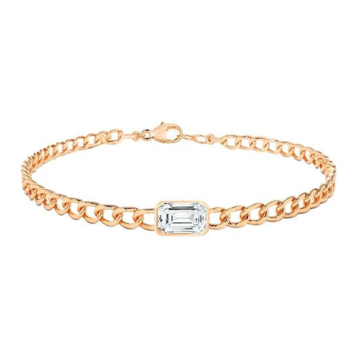 Emerald Cut Rose Silver Gold Plated CZ Anti Tarnish Brass Bracelet Bulk