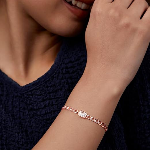 Emerald Cut Rose Silver Gold Plated CZ Anti Tarnish Brass Bracelet Bulk