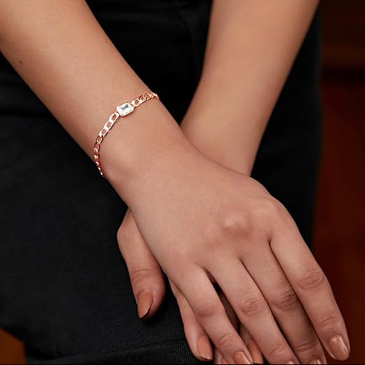 Emerald Cut Rose Silver Gold Plated CZ Anti Tarnish Brass Bracelet Bulk Secondary image