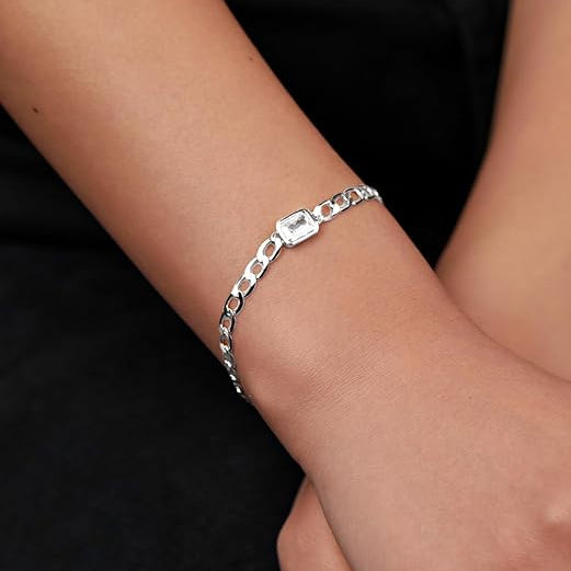 Emerald Cut Rose Silver Gold Plated CZ Anti Tarnish Brass Bracelet Bulk Main image