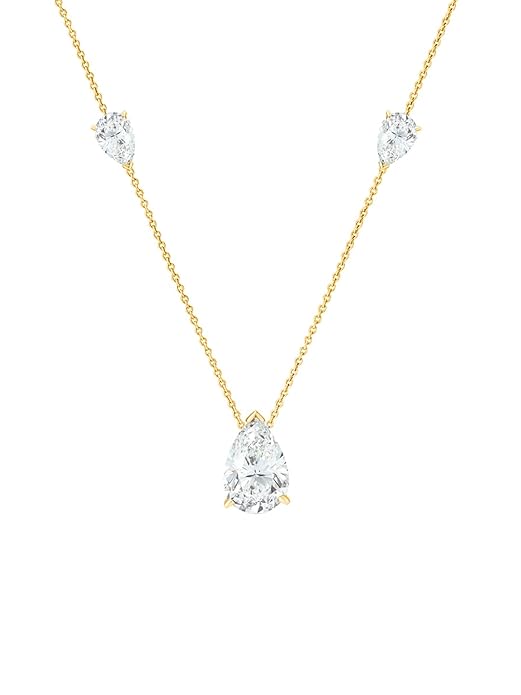 Elegant Pear Cut Rose Silver Gold CZ Anti Tarnish Brass Necklace Bulk