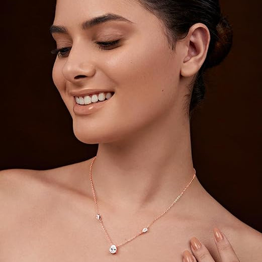 Elegant Pear Cut Rose Silver Gold CZ Anti Tarnish Brass Necklace Bulk Secondary image