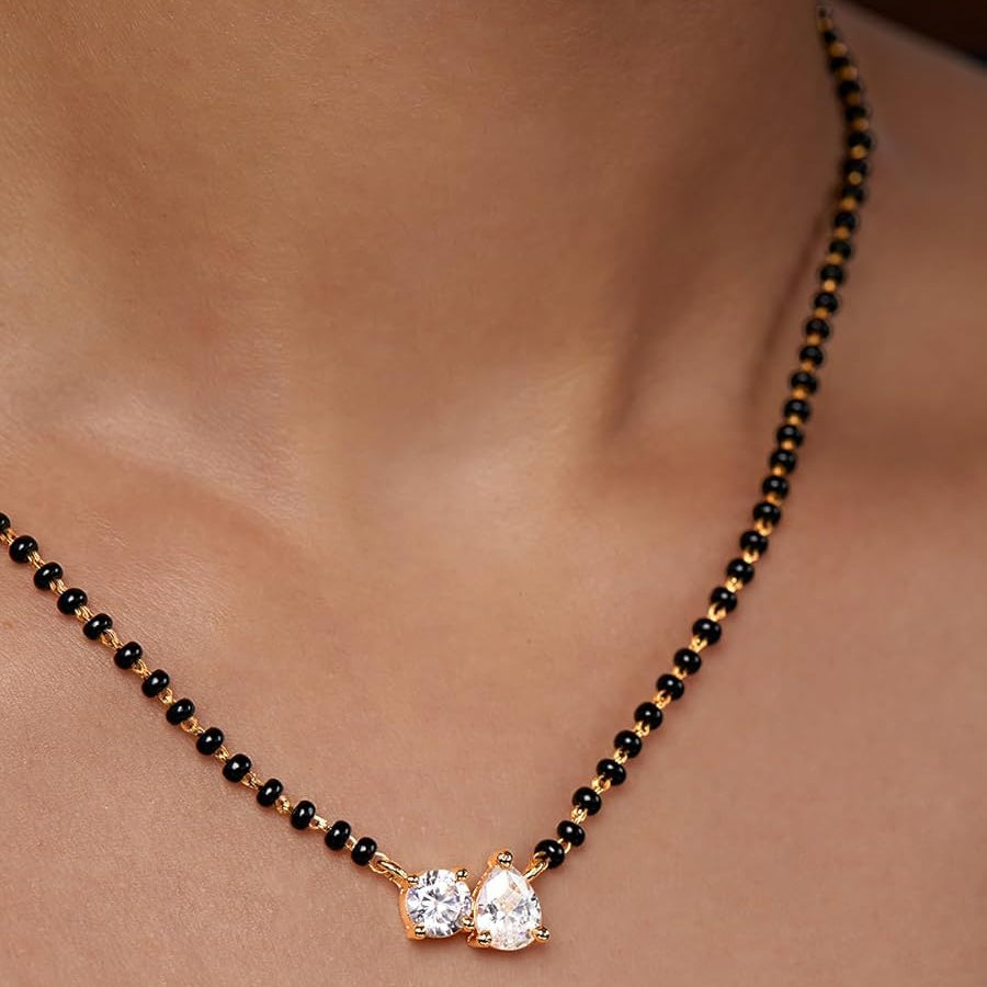 Modern Black Beads Rose Silver Gold Plated CZ Brass Mangalsutra Bulk Secondary image