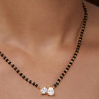 Modern Black Beads Rose Silver Gold Plated CZ Brass Mangalsutra Bulk