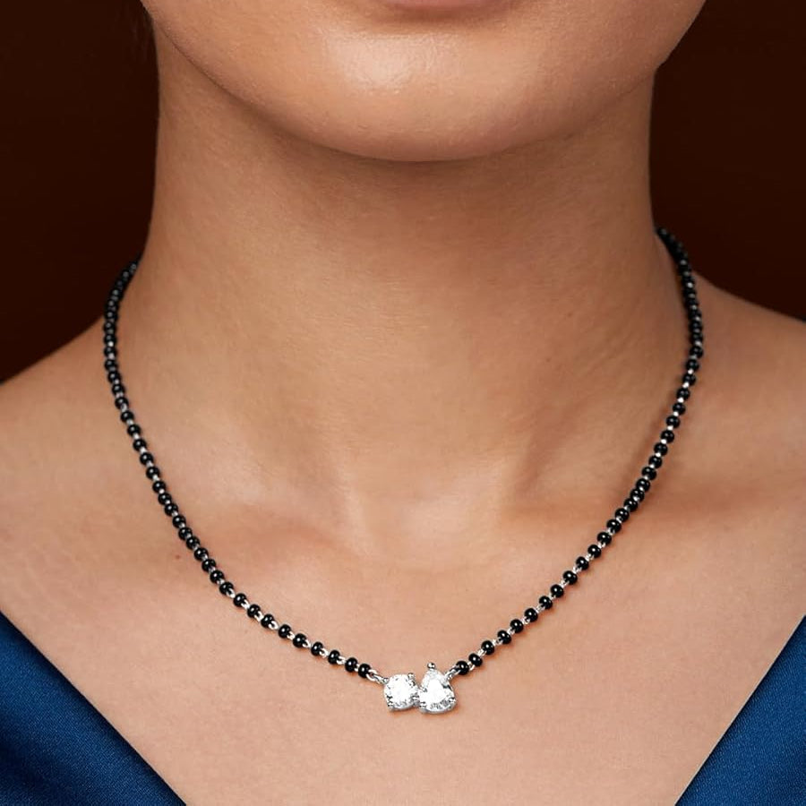 Modern Black Beads Rose Silver Gold Plated CZ Brass Mangalsutra Bulk Main image