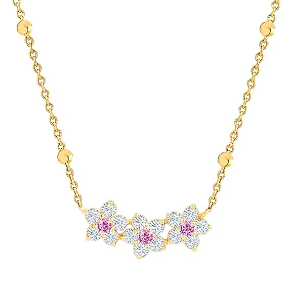 Elegant Floral Rose Silver Gold CZ Anti Tarnish Brass Necklace Bulk