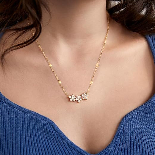 Elegant Floral Rose Silver Gold CZ Anti Tarnish Brass Necklace Bulk