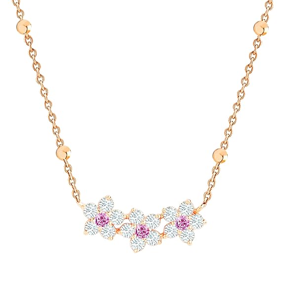 Elegant Floral Rose Silver Gold CZ Anti Tarnish Brass Necklace Bulk