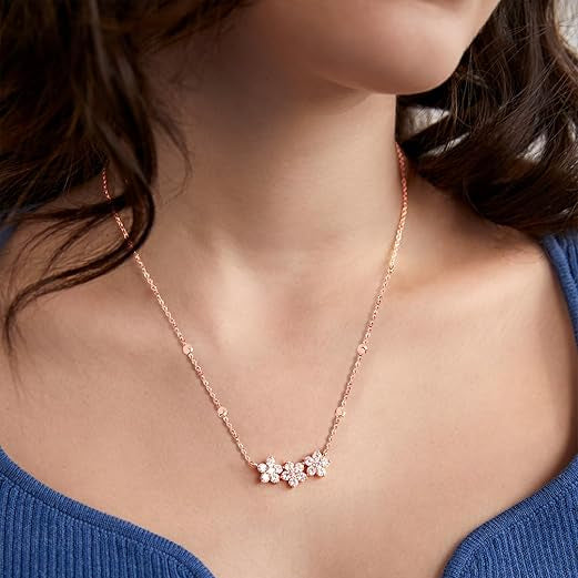 Elegant Floral Rose Silver Gold CZ Anti Tarnish Brass Necklace Bulk Main image