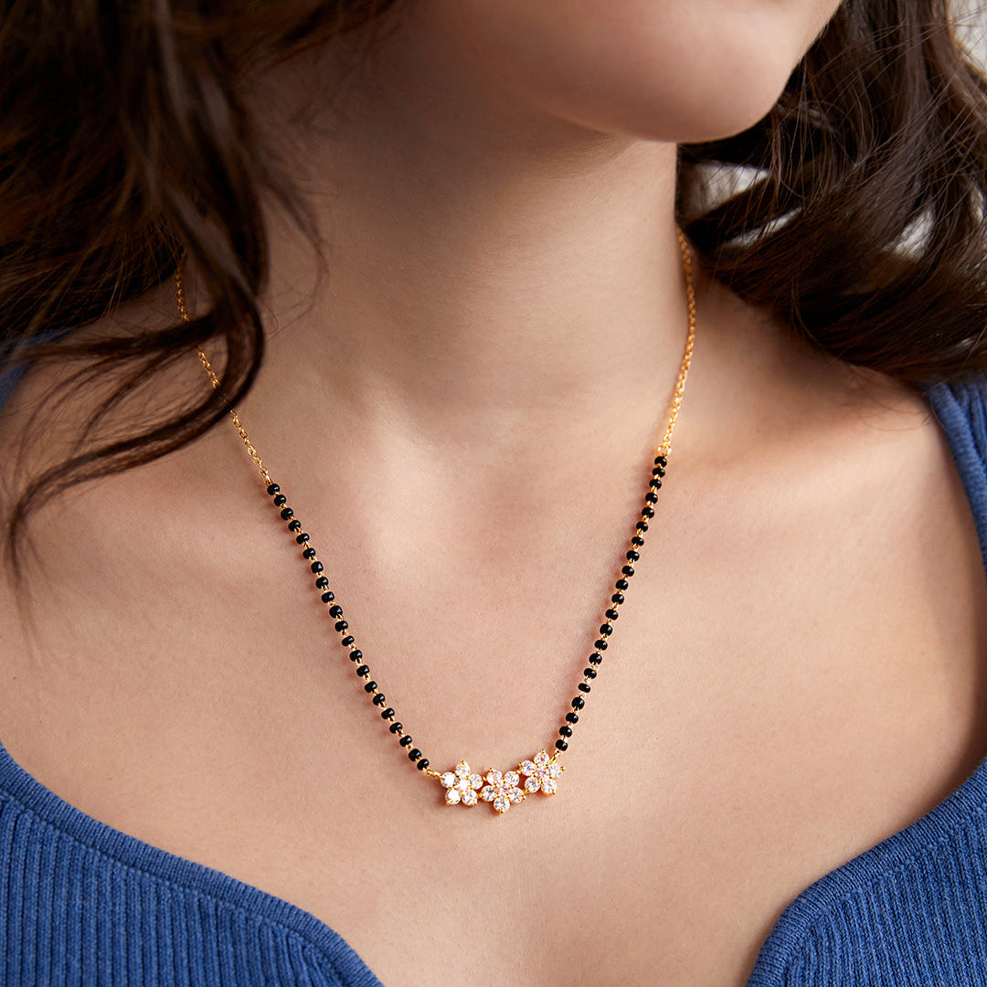 Traditional Floral Rose Silver Gold Plated CZ Brass Mangalsutra Bulk Main image