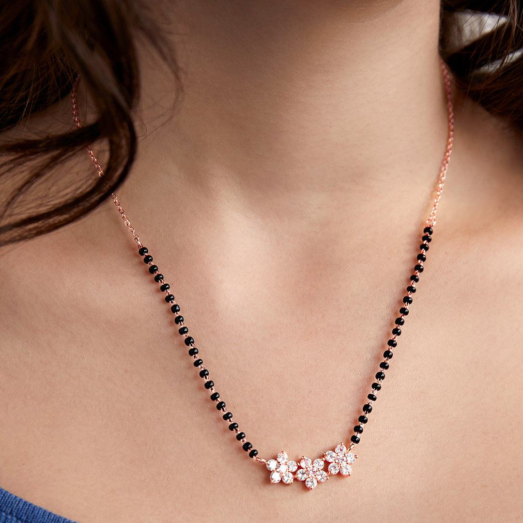 Traditional Floral Rose Silver Gold Plated CZ Brass Mangalsutra Bulk