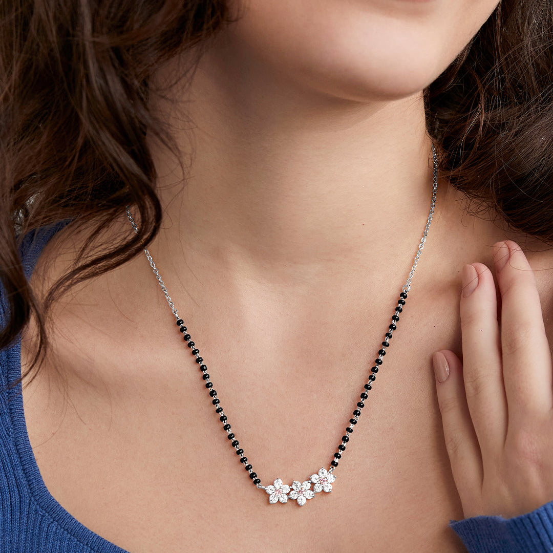 Traditional Floral Rose Silver Gold Plated CZ Brass Mangalsutra Bulk Secondary image