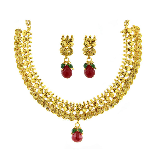 Red Temple Antique 22K Gold Plated Traditional Necklace Earring Set Secondary image