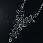 Party Floral Black Crystal CZ Silver Plated Necklace Bulk