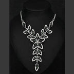 Party Floral Black Crystal CZ Silver Plated Necklace Bulk