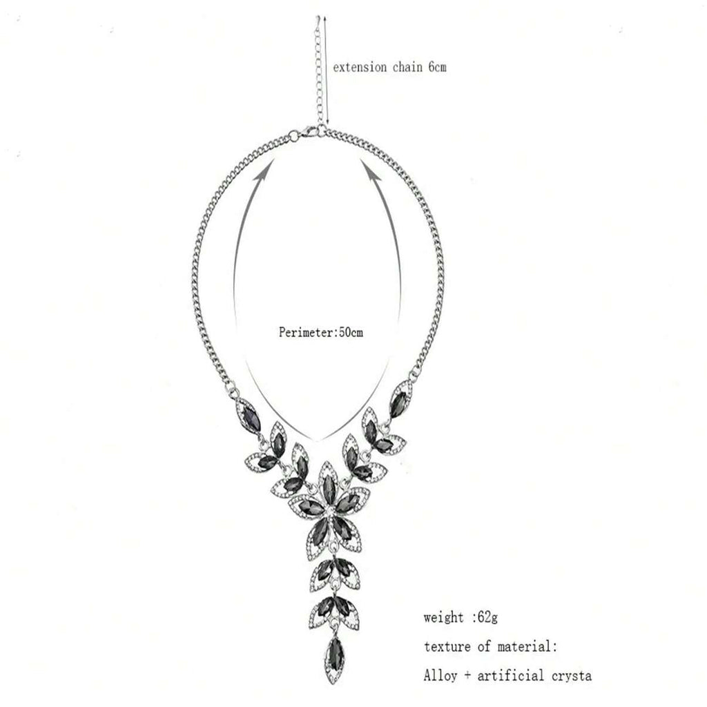 Party Floral Black Crystal CZ Silver Plated Necklace Bulk