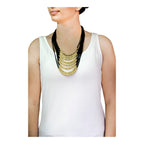 Italian Rings Multistrand 7 Layer Black Nylon Gold Statement Necklace