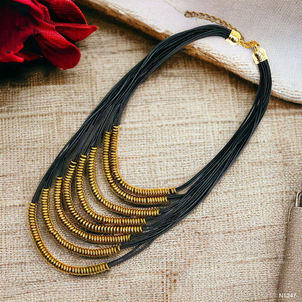 Italian Rings Multistrand 7 Layer Black Nylon Gold Statement Necklace Main image