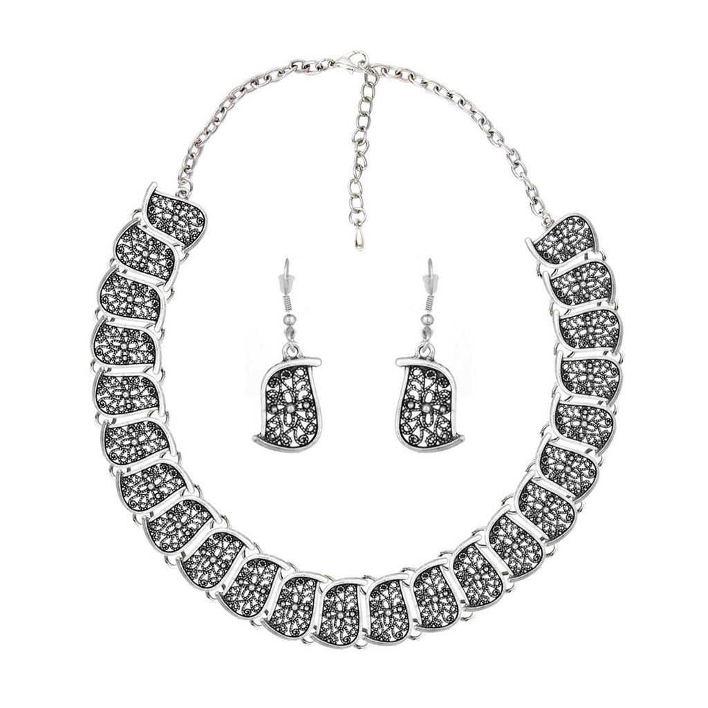 Flower Shape Oxidised German Silver Choker Necklace Earring Set Bulk
