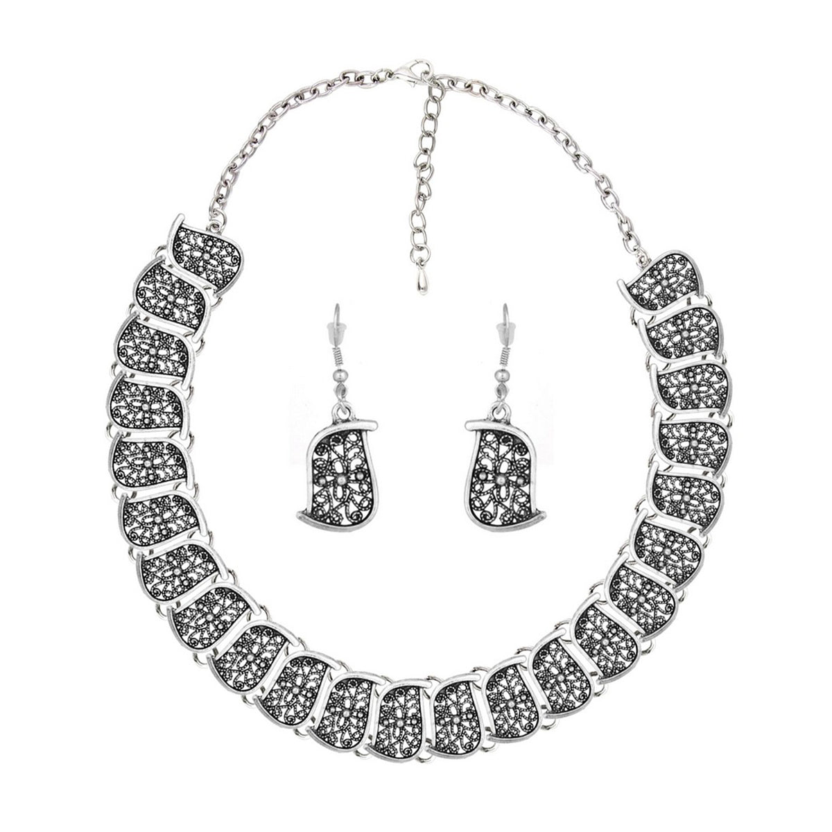 Flower Shape Oxidised German Silver Choker Necklace Earring Set Bulk