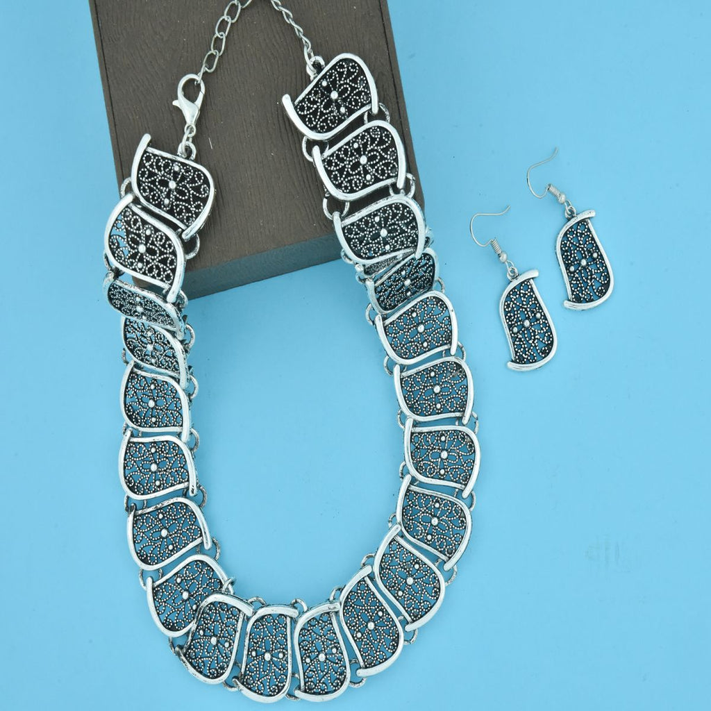 Flower Shape Oxidised German Silver Choker Necklace Earring Set Bulk