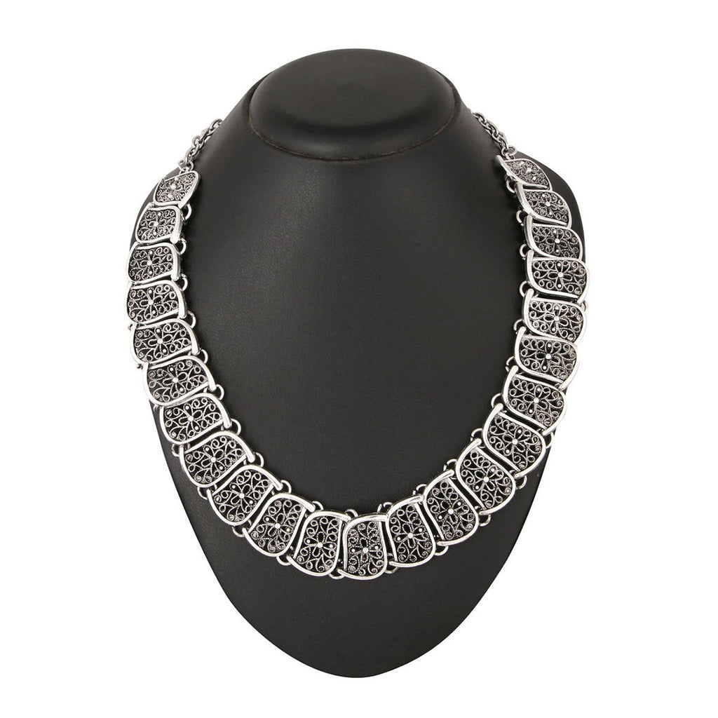 Flower Shape Oxidised German Silver Choker Necklace Earring Set Bulk