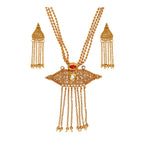Temple Antique Kundan Red Pearl 22K Gold Earring Necklace Set