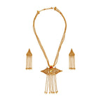 Temple Antique Kundan Red Pearl 22K Gold Earring Necklace Set