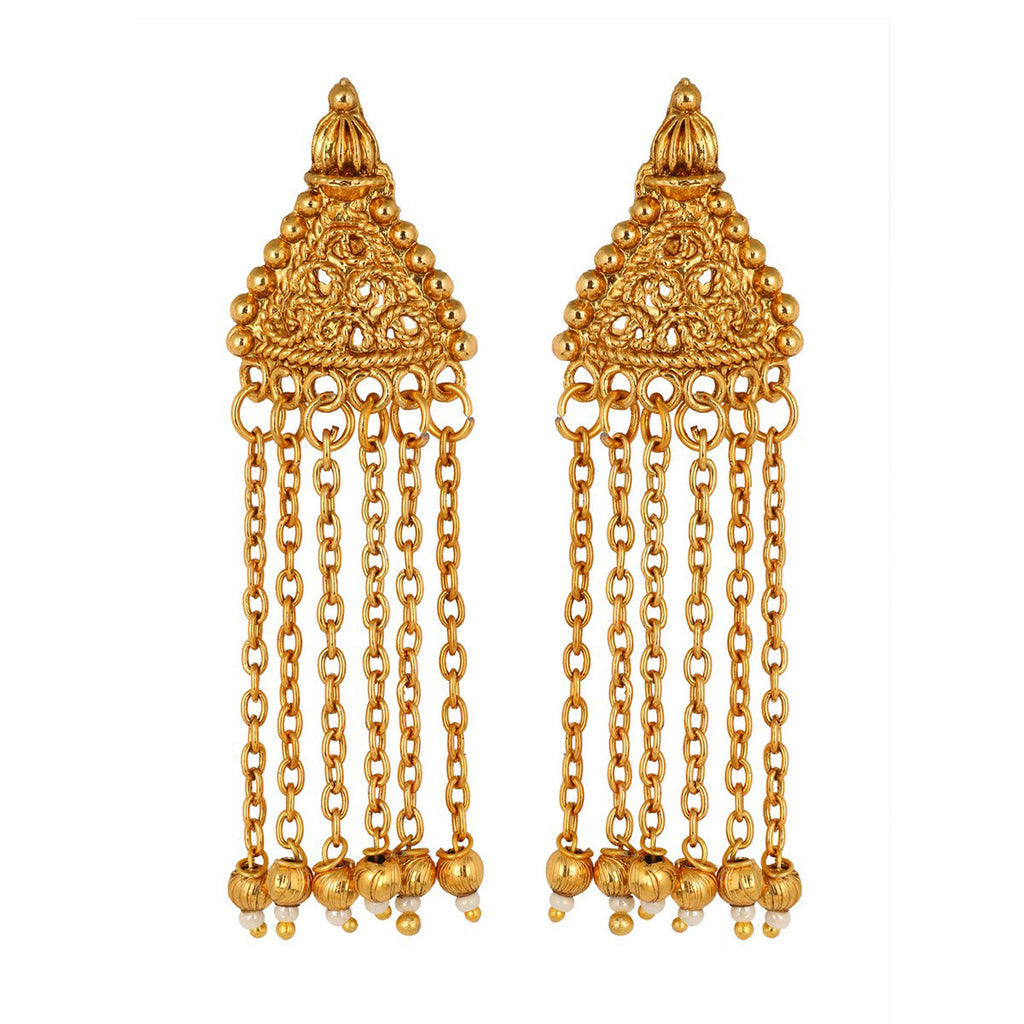 Temple Antique Kundan Red Pearl 22K Gold Earring Necklace Set