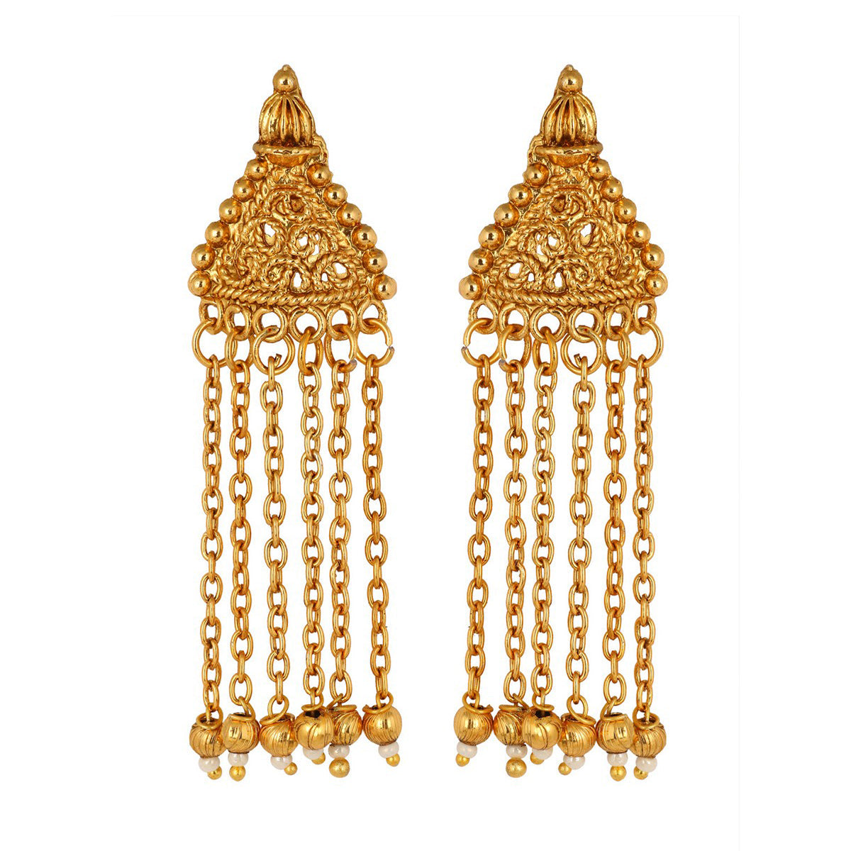 Temple Antique Kundan Red Pearl 22K Gold Earring Necklace Set