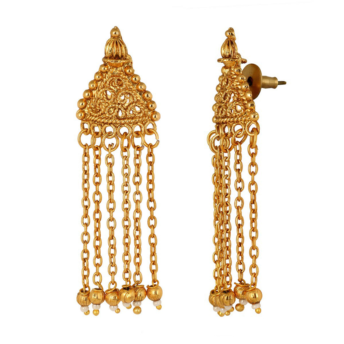 Temple Antique Kundan Red Pearl 22K Gold Earring Necklace Set
