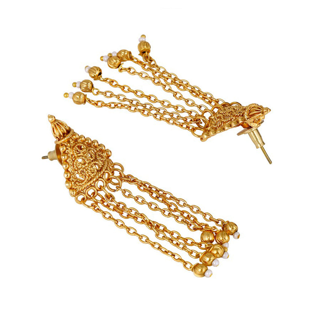 Temple Antique Kundan Red Pearl 22K Gold Earring Necklace Set