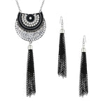 Tassel Curb Black CZ Beads Oxidised Necklace Earring Set Bulk