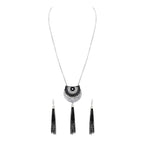 Tassel Curb Black CZ Beads Oxidised Necklace Earring Set Bulk