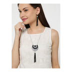 Tassel Curb Black CZ Beads Oxidised Necklace Earring Set Bulk