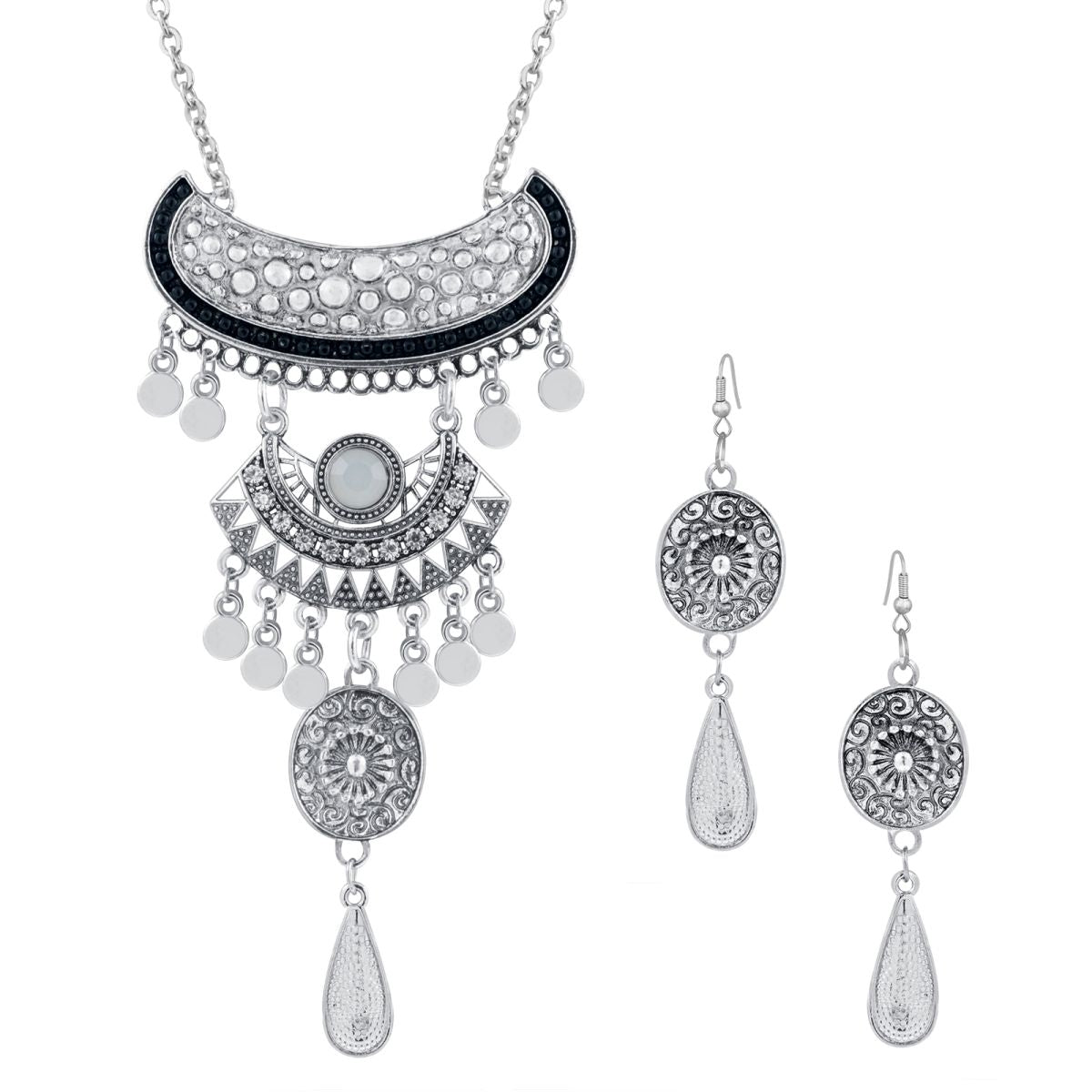 Oxidised German Silver Tribal CZ Beads Necklace Earring Bulk