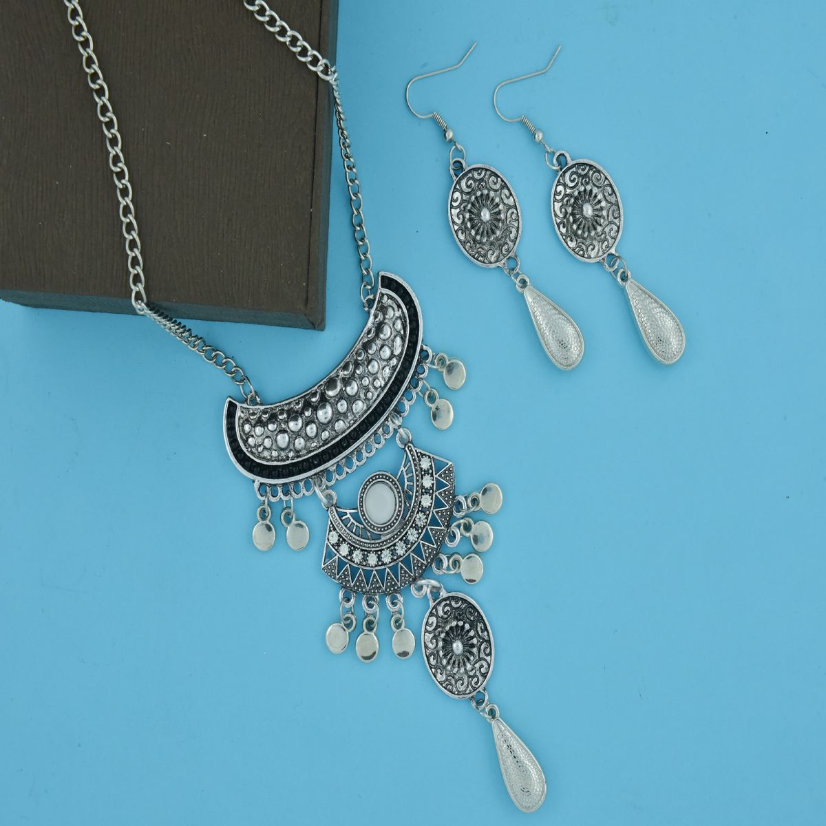 Oxidised German Silver Tribal CZ Beads Necklace Earring Bulk