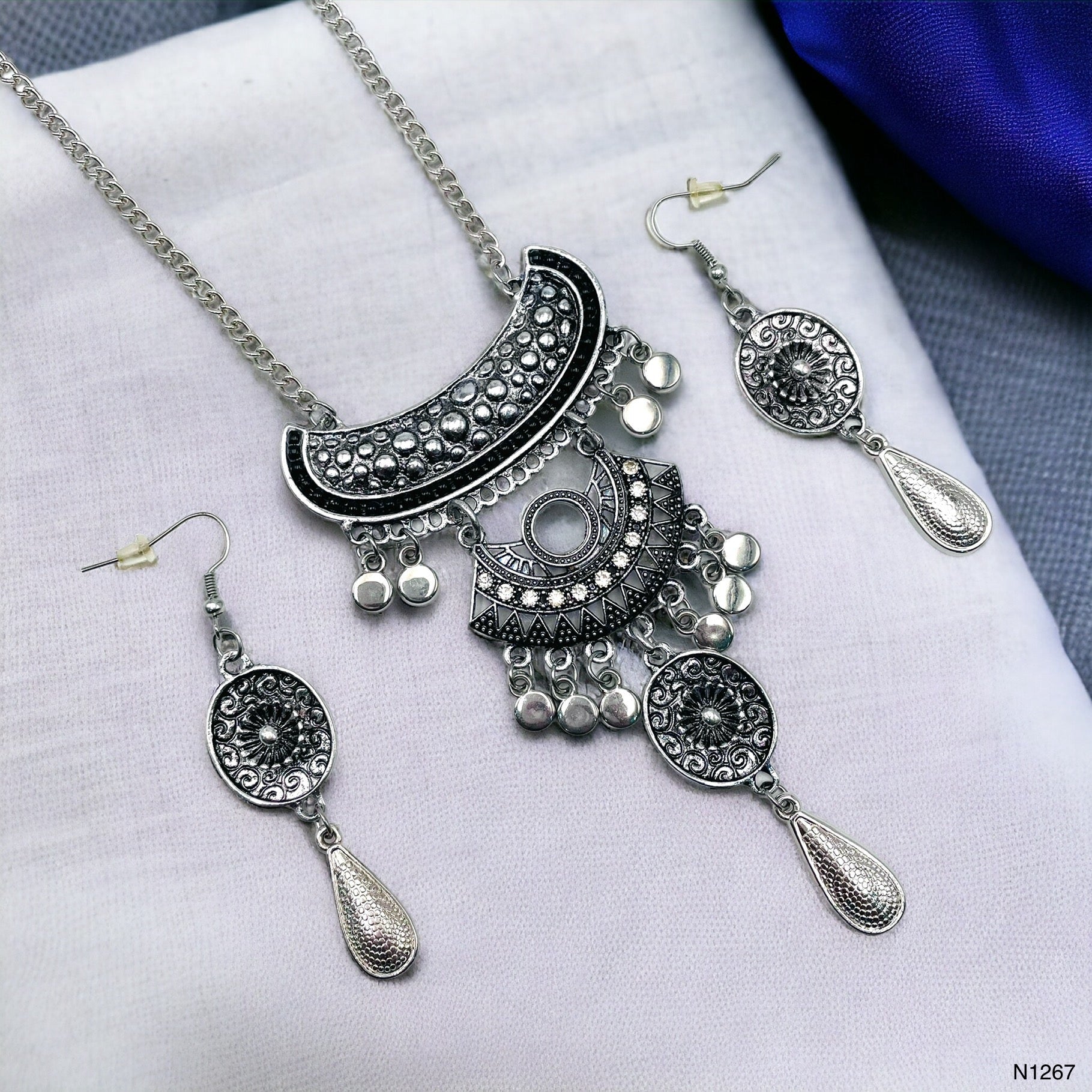 Oxidised German Silver Tribal CZ Beads Necklace Earring Bulk