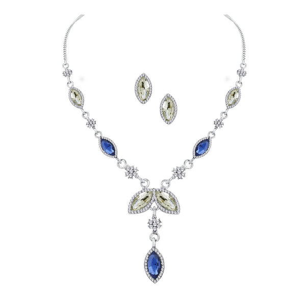 Leaf Dark Blue Silver Crystal American Diamond Necklace Earring Bulk Main image