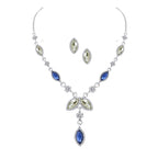 Leaf Dark Blue Silver Crystal American Diamond Necklace Earring Bulk