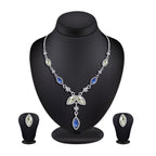 Leaf Dark Blue Silver Crystal American Diamond Necklace Earring Bulk