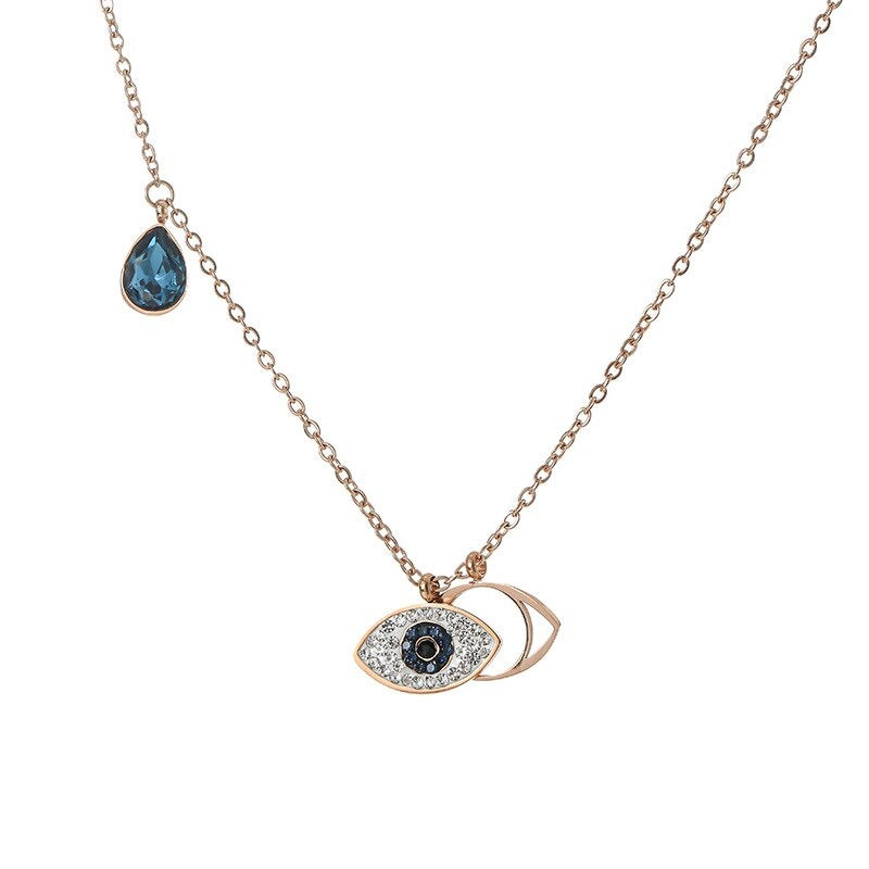 Evil Eye Blue Rose Gold Stainless Steel Necklace Pendant Chain Bulk