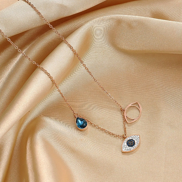 Evil Eye Blue Rose Gold Stainless Steel Necklace Pendant Chain Bulk Main image