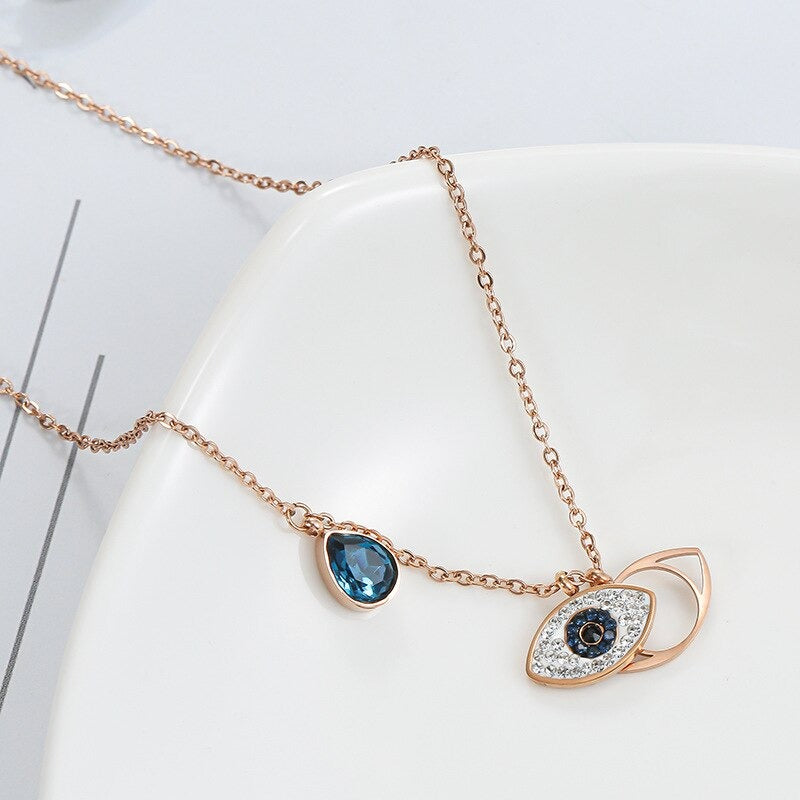 Evil Eye Blue Rose Gold Stainless Steel Necklace Pendant Chain Bulk