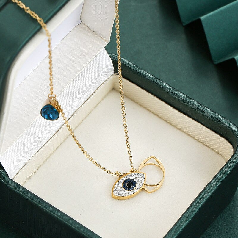 Evil Eye Blue Rose Gold Stainless Steel Necklace Pendant Chain Bulk
